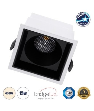 GLOBOSTAR® PLUTO-B 60276 Χωνευτό Downlight Σποτ με Honeycomb Anti Glare Reflector LED 15W 1950lm 38° AC 220-240V IP20 Φυσικό Λευκό 4500K - Bridgelux COB Chip & TÜV SÜD Driver - Λευκό & Μαύρο Ματ - Μ10.4 x Π10.4 x Υ6.5cm - Q9.5 x 9.5cm - 5 Χρόνια Εγγύηση